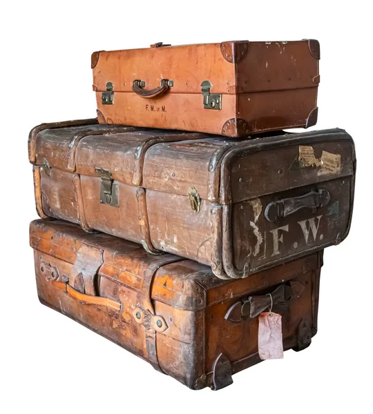 Stack Old Suitcases Isolated White Background Stock Photo