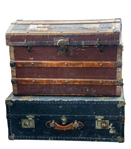 Stack Old Suitcases Isolated White Background Stock Picture
