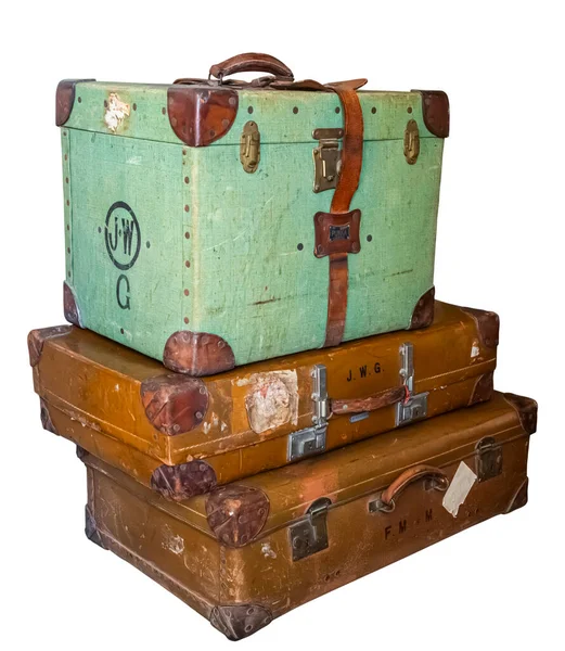 Stack Old Suitcases Isolated White Background Stock Image
