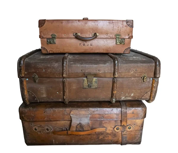 Stack Old Suitcases Isolated White Background Royalty Free Stock Images