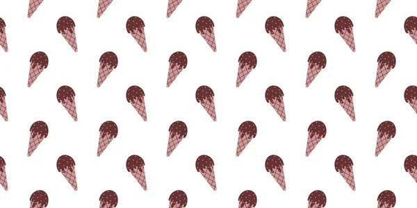 巧克力冰淇淋呈锥形无缝图案 用于废纸或包装纸 织物餐巾或桌布 壁纸的设计 夏天的背景矢量平面插图 — 图库矢量图片