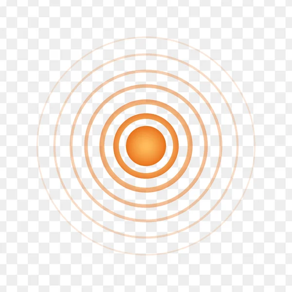 橙色同心点 圆形本地化图标 止痛药的符号 声音或声纳波信号在透明的背景上 矢量说明 — 图库矢量图片