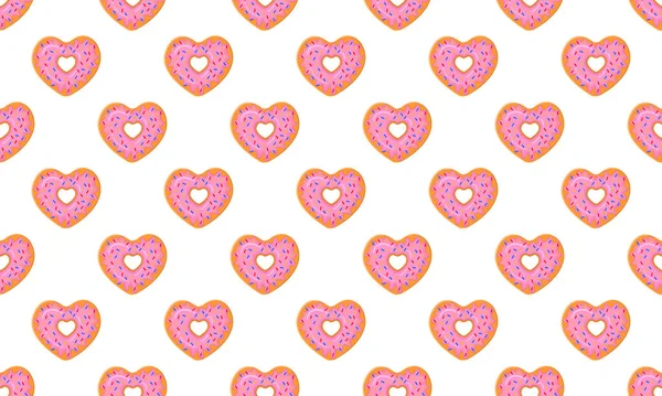 Kalp Şeklinde Donut Kusursuz Desen Sevgililer Günü Için Serpiştirilmiş Tatlı — Stok Vektör