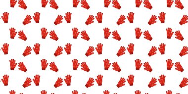 Kusursuz desenli, kalpleri olan kırmızı örülmüş eldivenler. Kış mevsiminin rahat arka planı. Kışın, Noel 'de ya da yeni yılda hatıra defteri ya da ambalaj kağıdı tasarlamak için. Vektör düz resimleme