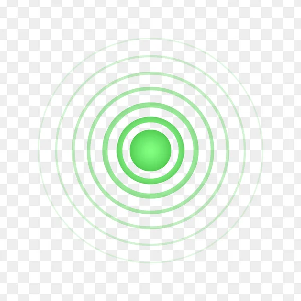 绿色同心点 止疼药的象征圆形本地化图标 声音或声纳波信号在透明的背景上 矢量说明 — 图库矢量图片