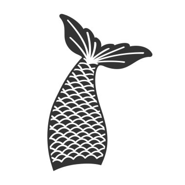 Balık ya da deniz kızı kuyruğu silueti. Kız partisi için aksesuar, tebrik kartı ya da beyaz arka planda izole edilmiş tişört baskısı. Vektör grafik illüstrasyonu.