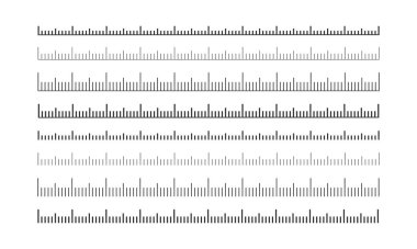Cetvel, bant ya da termometre terazisi. Yatay ölçüm çizelgesiyle işaretlenmiş. Mesafe, boy ya da matematik, dikiş, meteorolojik alet şablonları. Vektör grafik illüstrasyonu