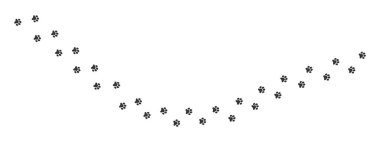 Köpeğin, kedinin, ayının, kaplanın, rakunun ıslak ya da çamurlu ayak izleri. Pençe pulları. Koşan ya da yürüyen hayvanlar beyaz arka planda izole edilmiş. Vektör grafik illüstrasyonu
