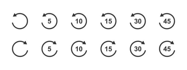 Spoel Terug Snel Vooruit Pictogrammen Met Cirkel Pijlen Seconden Nummers — Stockvector