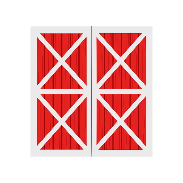 Червоні Двері Сараю Дерев Яною Текстурою Ізольовані Білому Тлі Вид — стоковий вектор