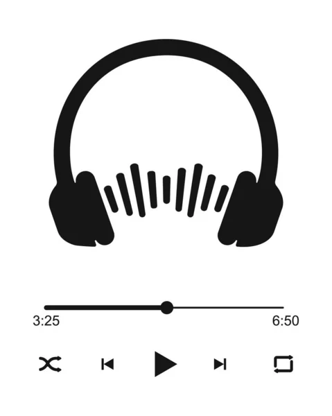 Audio Player Interface Mit Kopfhörer Zeichen Schallwelle Ladebalken Und Tasten — Stockvektor