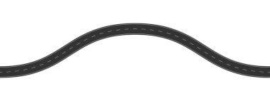 İşaretli asfalt yol. Üst hava manzarası. Kusursuz otoyol şablonu. Şehir caddesi elementleri ya da kırsal harita beyaz arka planda izole edilmiş. Vektör düz resimleme