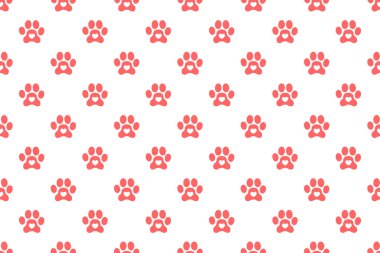 Köpek ya da kedi pençesi izi, içinde de kalp izi var. Hayvanların ayak izi geçmişi. Koleksiyon defteri, ambalaj kağıdı, kumaş tasarımı. Vektör düz resimleme.