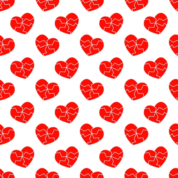 Rojo Agrietado Iconos Del Corazón Patrón Sin Costuras Símbolo Angustia — Vector de stock