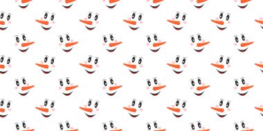 Gülen komik kardan adam arka plana bakıyor. Kış, Noel ya da yeni yıl hatıra defteri ya da ambalaj kağıdı, kumaş, peçete, masa örtüsü tasarımı. Vektör düz resimleme