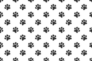 Evcil hayvan pençesi izi kusursuz desen. Köpek ya da kedi ayak izi geçmişi. Koleksiyon defteri, ambalaj kağıdı, kumaş, dilenci tasarımı. Vektör düz resimleme.