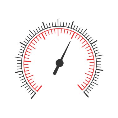 Yuvarlak ölçekli iki grafik ve bir ok. 360 derecelik basınç ölçer, manometre, barometre, hız ölçer arayüzü beyaz arka planda izole edildi. Vektör grafik illüstrasyonu