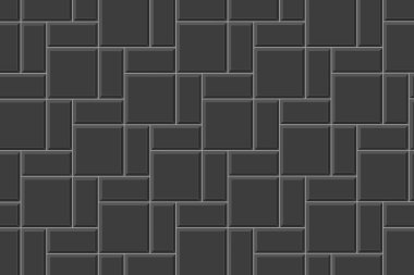 Siyah tuğla örgü kiremit arka planı. Taş ya da seramik tuğla duvar. Mutfak arkaplan dokusu. Duş, banyo veya tuvalet zemini mozaik dekorasyonu. Kaldırım yüzeyi. Vektör düz resimleme