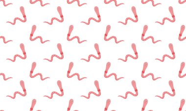 Şirin solucan karakterleri kusursuz desen. Gülümseyen yüzlü solucanlar. Vektör çizgi film illüstrasyonu.