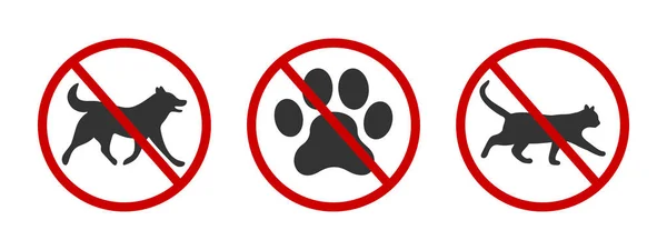 Permiten Mascotas Iconos Animales Domésticos Caminando Prohibición Zona Signos Perros — Vector de stock