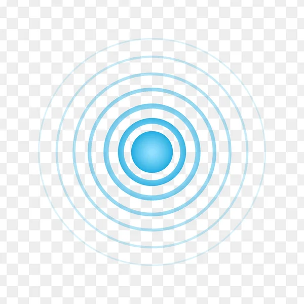 蓝点与同心圆 在透明背景下的雷达信号 声音或声纳信号 止痛药的符号 圆形本地化图标 矢量说明 — 图库矢量图片