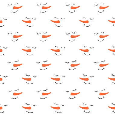 Kapalı gözleri olan komik kardan adam yüzleri. Kış, Noel ya da Yeni Yıl hatıra defteri ya da kağıt baskısı. Tekstil peçete, yatak örtüsü ya da masa örtüsü tasarımı. Vektör çizgi film illüstrasyonu