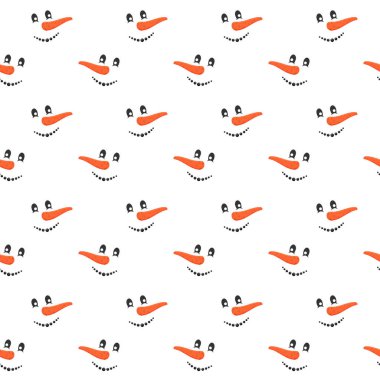 Şirin gülümseyen kardan adam kusursuz bir desen çiziyor. Kış, Noel ya da yeni yıl hatıra defteri ya da ambalaj kağıdı, kumaş peçete ya da masa örtüsü tasarımı. Vektör çizgi film illüstrasyonu