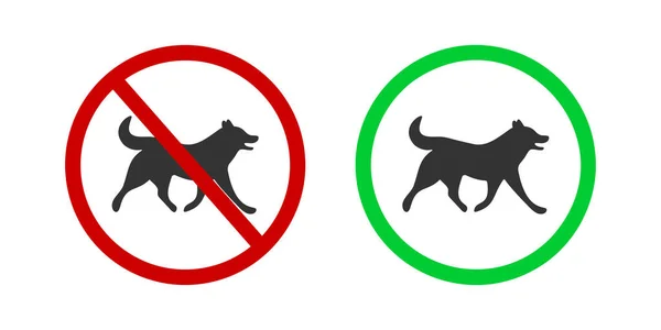 Perros Prohibidos Permitido Icono Mascotas Prohibición Caminar Pictograma Zona Amistosa — Vector de stock