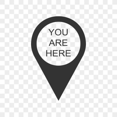 Şeffaf arkaplanda izole edilmiş harita simgeleri var. GPS yer bilgisi konuşma balonu işareti. Varış noktası. Vektör grafik illüstrasyonu.