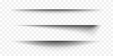 Collection of paper shadow effects isolated on transparent background. Realistic horizontal divider lines. Notebook sheet, book page, card, flyer, banner, poster with soft edges. Vector illustration