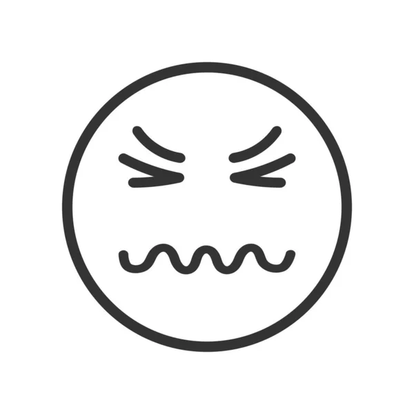 Emoji face with confounded emotion, squiggly mouth, closed eyes and scrunched mimicry. Unhappy, sad, depressed symbol. Emoticon icon isolated on white background. Vector graphic illustration.