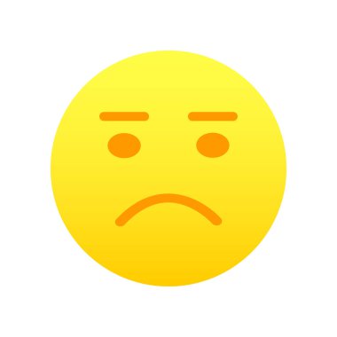 Yellow emoji face with upset emotion, droopy mouth corners, dejected look, glumness mimicry. Unhappy, sad, depressed emotion. Emoticon icon isolated on white background. Vector illustration
