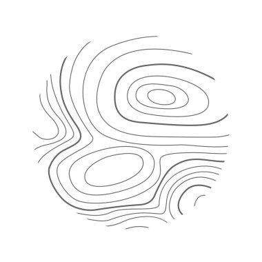 Topographic or wooden texture in round shapes. Hand drawn relief contour. Graphic terrain surface stamps isolated on white background. Vector outline illustration.