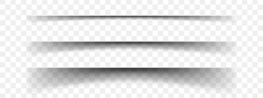 Kağıt gölge efektleri. Yatay ayırıcı çizgiler. Not defteri çalışma kâğıdı, kitap sayfası, kart, el ilanı, afiş, şeffaf arka planda yumuşak bulanık kenarlı poster. Vektör gerçekçi illüstrasyon