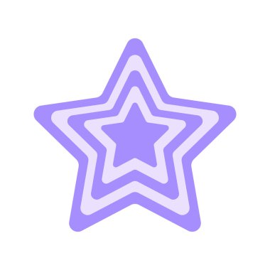 Y2k retro tarzında tekrarlanan yıldız simgesi. 2000 'lerin tasarımında mor renkte bir nesne. Arka planda izole edilmiş şirin bir kız stickerı. Vektör düz resimleme