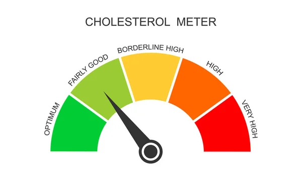 Cholesterol Meter Dashboard Arrow Atherosclerosis Hyperlipidemia Hypercholesterolemia Risk Dial Chart — Stock Vector