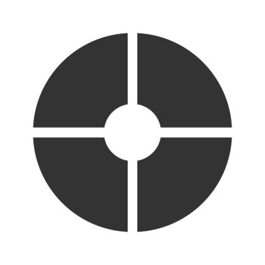 Çörek ya da pasta grafiği. Daire 4 eşit parçaya bölündü. Beyaz arkaplanda izole edilmiş dört bölümlü tekerlek diyagramları. Vektör grafik illüstrasyonu.