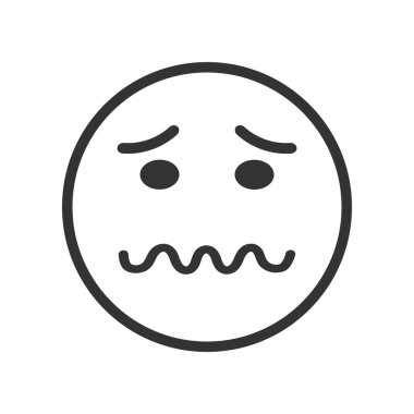Emoji face with confounded emotion, squiggly mouth, closed eyes and scrunched mimicry. Unhappy, sad, depressed symbol. Emoticon icon isolated on white background. Vector graphic illustration.