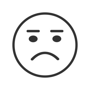 Üzgün duygularla dolu Emoji yüzü, sarkık ağız köşeleri, üzgün bakış, somurtkanlık taklidi. Mutsuz, üzgün, depresif duygular. Beyaz arkaplanda duygu simgesi izole edildi. Vektör grafik illüstrasyonu
