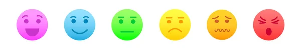 Sada Barevných Emoji Tváří Různými Pozitivními Negativními Emocemi Veselé Usměvavé — Stockový vektor