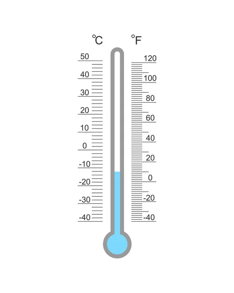 温度及华氏温度气象度量衡 有低温指数 户外温度测量工具 玻璃管与白色背景隔离 矢量平面插图 — 图库矢量图片