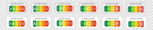 Nutri Score Etiketten Mit Klassifikationsbuchstaben Auf Transparentem Hintergrund Ernährungsqualität Von — Stockvektor
