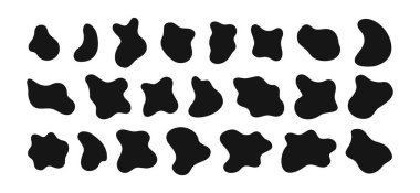 Düzensiz şekiller, organik kabarcıklar, sıvı mürekkep lekeleri, beyaz arka planda izole edilmiş kabarcıklar. Moda asimetrik rakamlar. Vektör grafik elementleri çizimi 