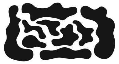 Düzensiz şekiller, organik kabarcıklar, sıvı lekeler, sıvı lekeleri, beyaz arka planda izole edilmiş bozulmuş kabarcıklar. Asimetrik şekillerin toplanması. Vektör grafik illüstrasyonu 