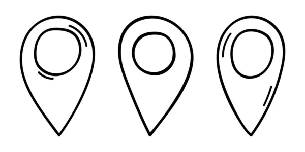 Mapa Pin Icono Estilo Garabato Puntero Ubicación Dibujado Mano Aislado — Vector de stock