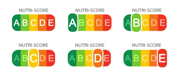 Nutri Score Etiketten Mit Klassifikationsbuchstaben Isoliert Auf Weißem Hintergrund Nährwertqualität — Stockvektor