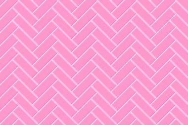 Herringbone ya da balık kemiği, pembe, dikişsiz desen. Seramik ya da tuğla duvar arkaplanı. Mutfak fıskiyesi, bebek odası, banyo zemin dokusu. İç ya da dış dekorasyon. Vektör illüstrasyonu