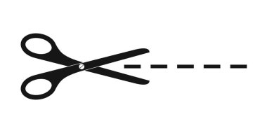 Şurayı kes. Kesik çizgili makas. Kuponlar, kuponlar, kuponlar, promokodlar için kırpma, soyma ya da ayrılma işareti. Piktogram dikiyorum. Paket açık talimat. Vektör grafik illüstrasyonu