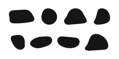 Düzensiz şekiller, organik kabarcıklar, sıvı mürekkep lekeleri, beyaz arka planda izole edilmiş kabarcıklar. Moda asimetrik rakamlar. Vektör grafik elementleri çizimi