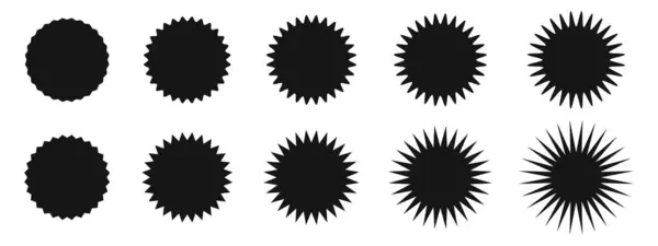 一组带有锯齿状边缘的圆圈 邮票圆形 在白色背景上孤立的星光或太阳暴图标 矢量图形说明 免版税图库插图
